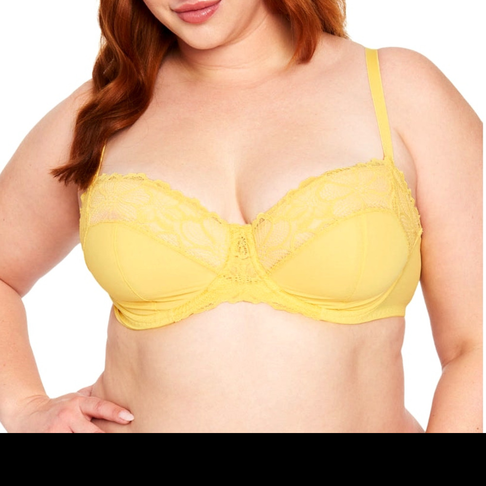 Frederick’s of Hollywood Balconette Bra 32DD Karoline Contour Lace Bright Yellow